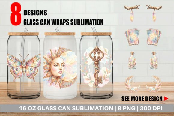 Download Watercolor Boho Celestial Glass Can Wrap - Boho celestial Collection