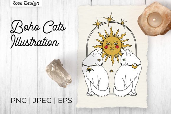 Download Boho Celestial Cats with Mystic Sun - Boho celestial Collection