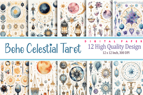 Download Boho Celestial Tarot Watercolor Pattern - Boho celestial Collection